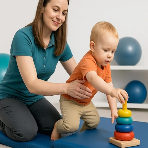 Young child working on developmental movement skills