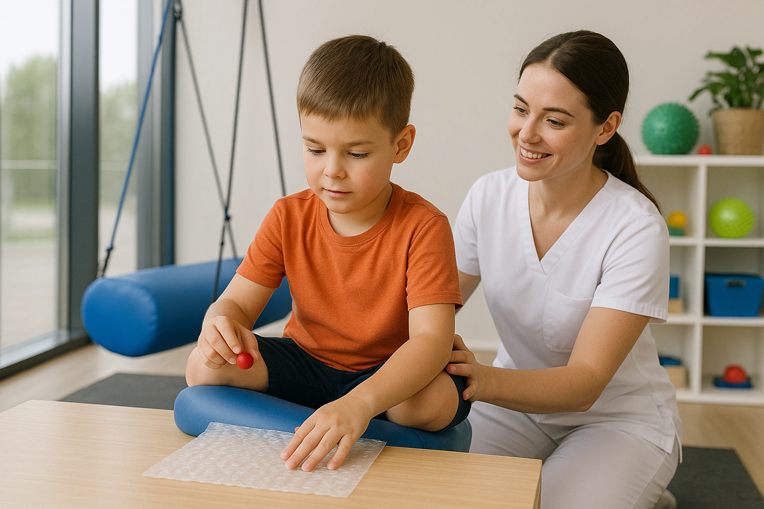 Child engaged in sensory integration therapy activities