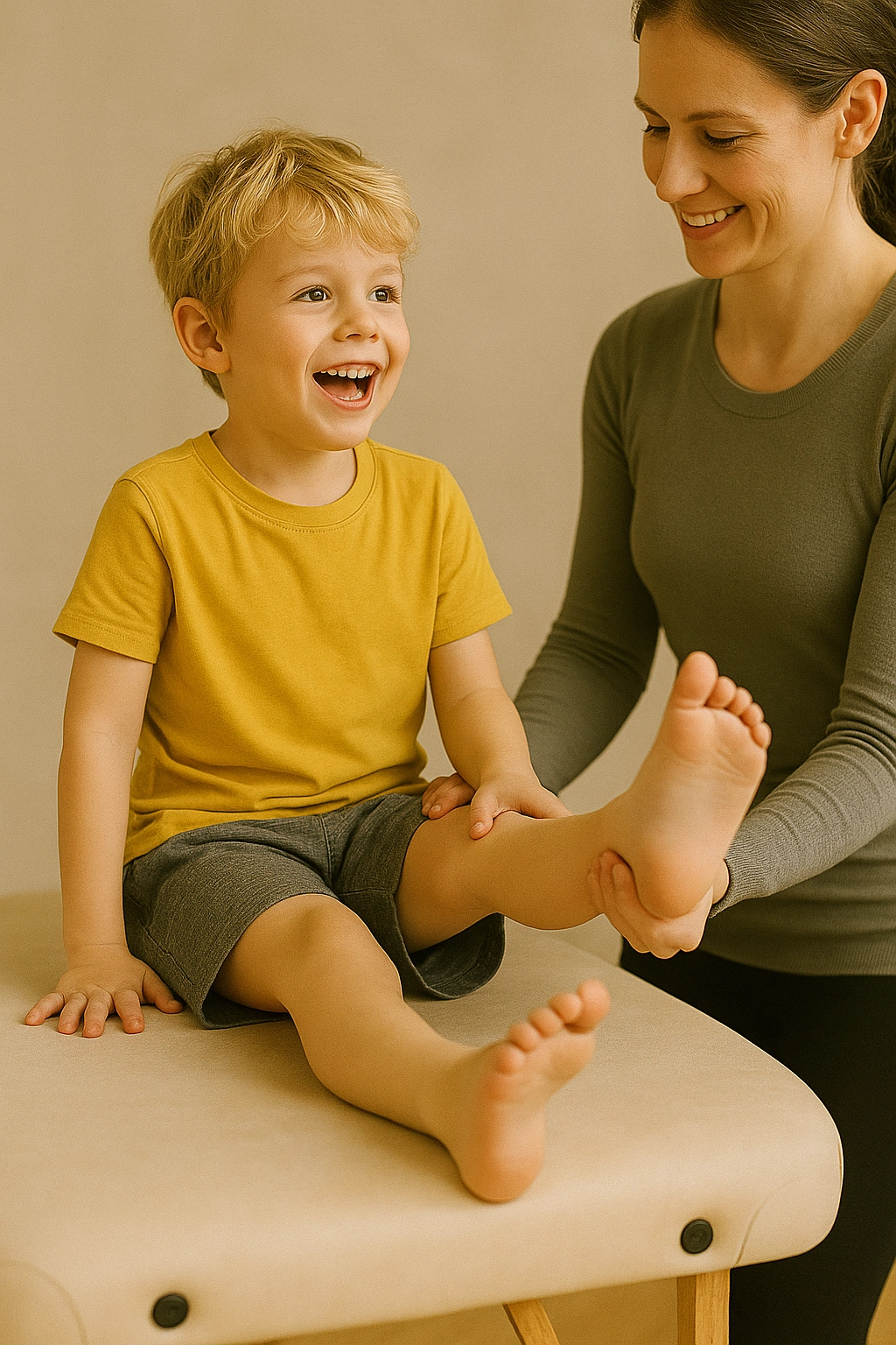 Child walking with therapist support