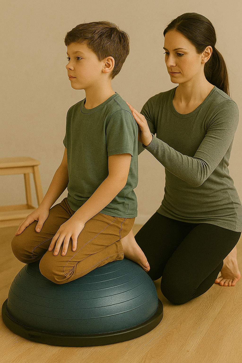 Therapist demonstrating ergonomic posture correction